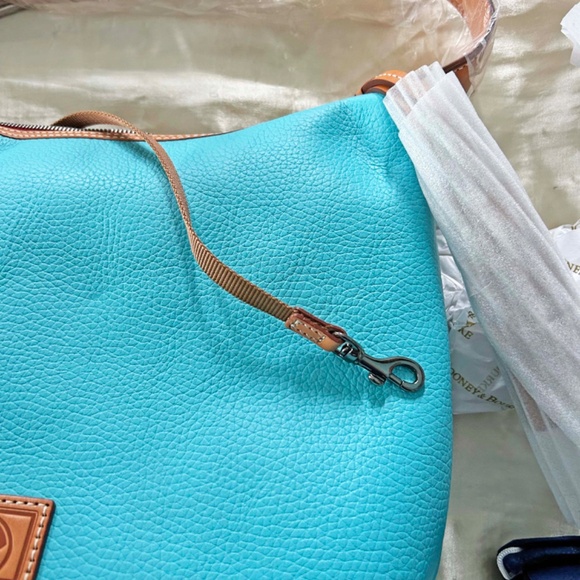 TOTE, DOONEY & BURKE, LEATHER, TURQUOISE WITH BROWN ACCENTS, ADJUSTABLE LEATHER - Picture 7 of 12